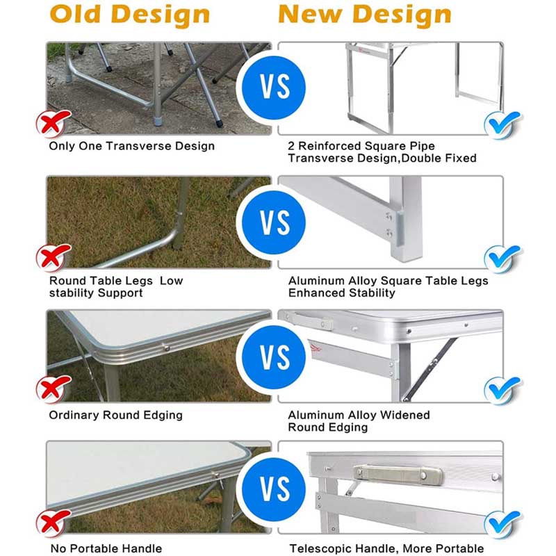 Portable Aluminum Outdoor Folding Tables Square Tube Adjustable Camping