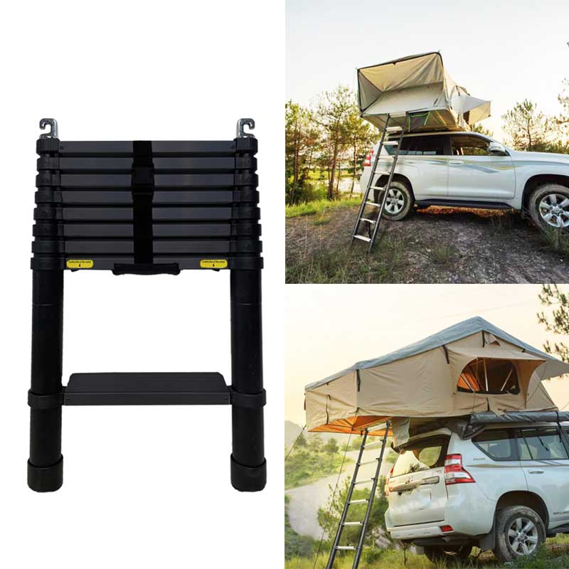 Black Roof Tent Ladder Aluminum Telescopic Ladder with Hook Extension