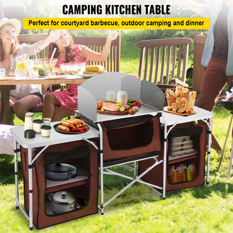 Folding Table with Storage Underneath Portable Aluminum Outdoor Tables
